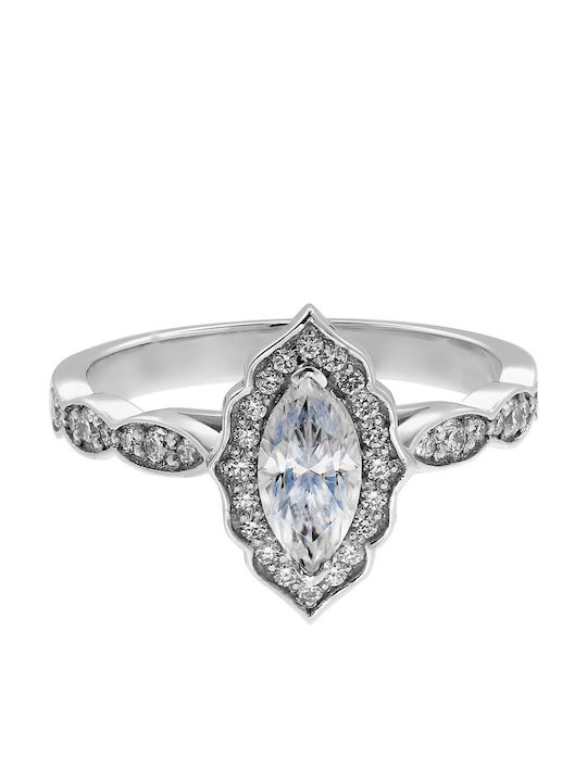 Дамски Пръстен с Диамант от Бяло злато 18K
