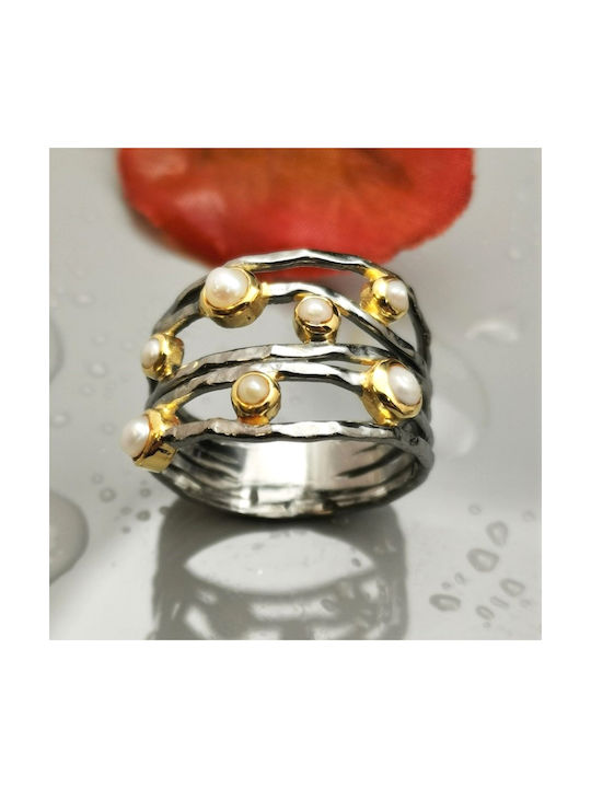 Ring with Pearls made of Silver Gold Plated