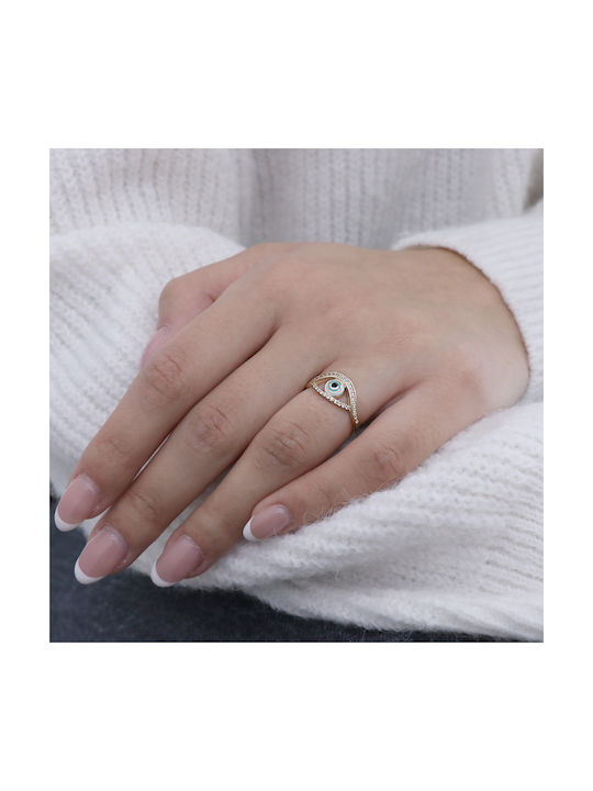 Damen Ring mit Zirkonia & Emaille aus Gold 9K