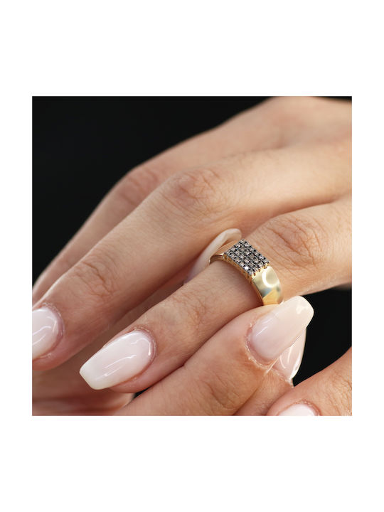 Damen Chevalier Ring mit Diamanten aus Gold 14K