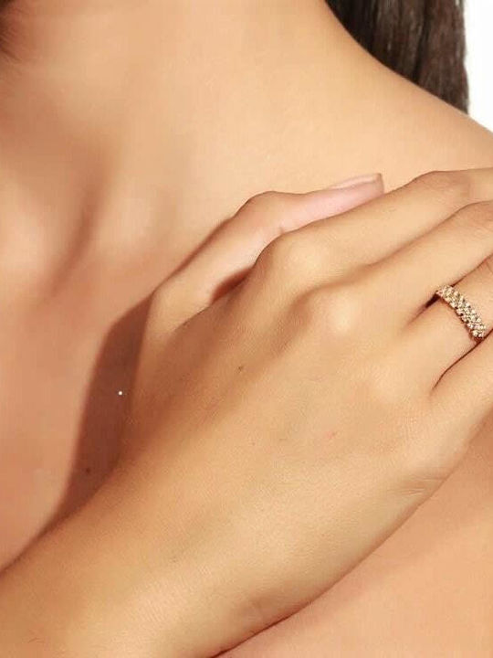 Eforo Damen Ring Halbring mit Zirkonia aus Gold 14K
