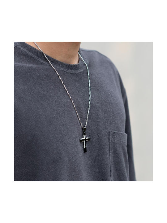 Black Men's Cross from Steel with Chain