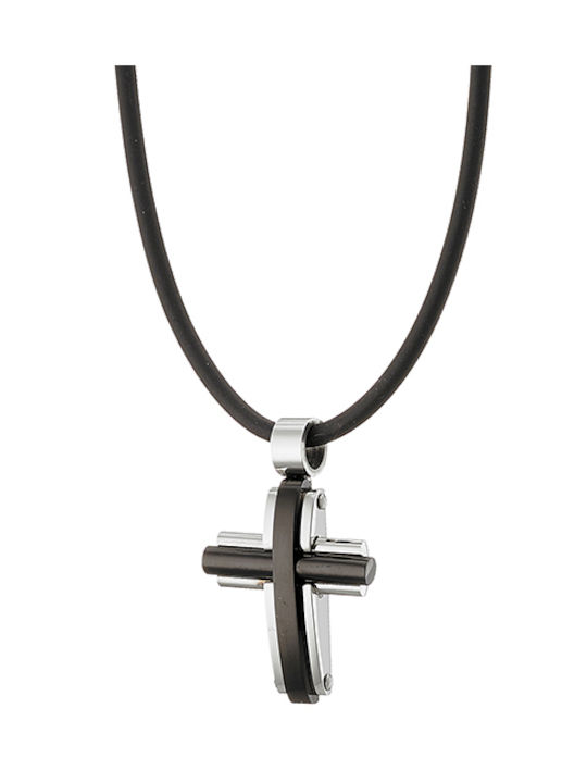 Black Men's Cross from Steel with Cord