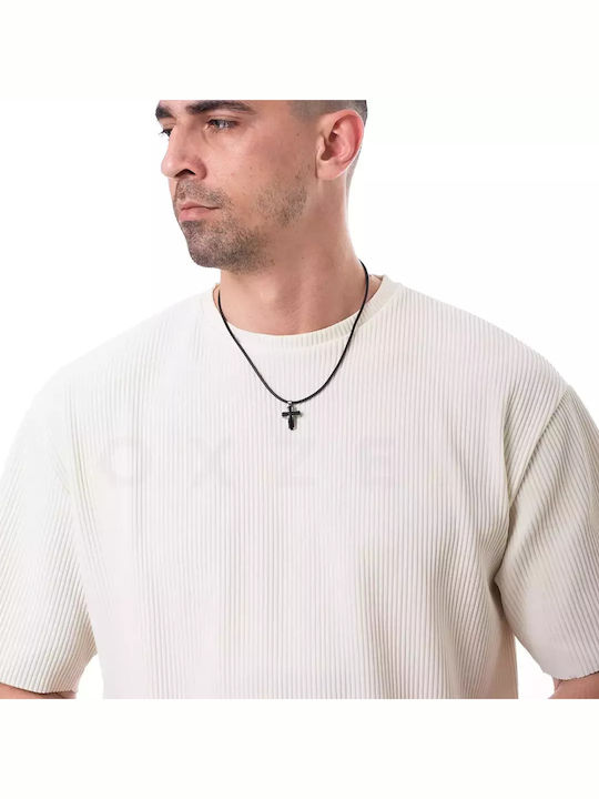 Black Men's Cross from Steel with Cord