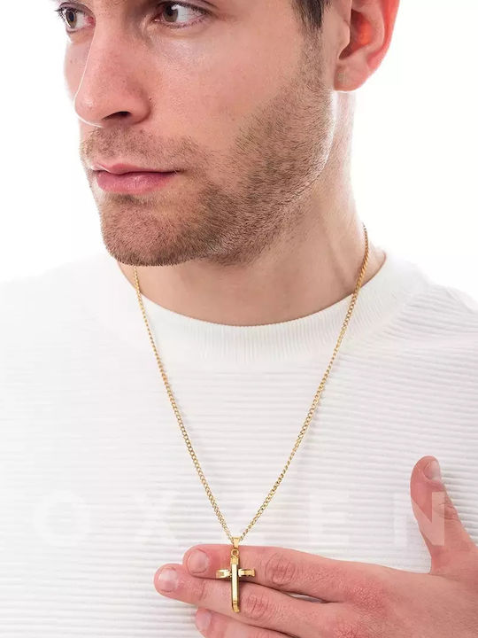 Kreuz aus Vergoldetem Stahl mit Kette