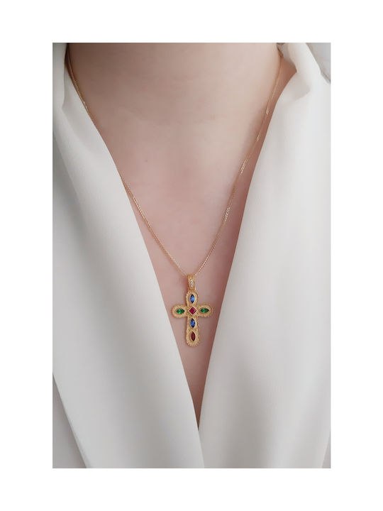 Damen Gold Byzantinisch Kreuz 14K mit Kette