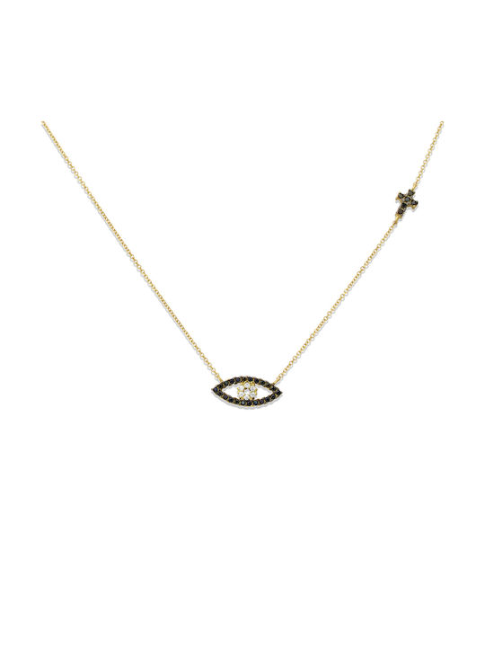 Necklace Double Eye from Gold 14K with Zircon