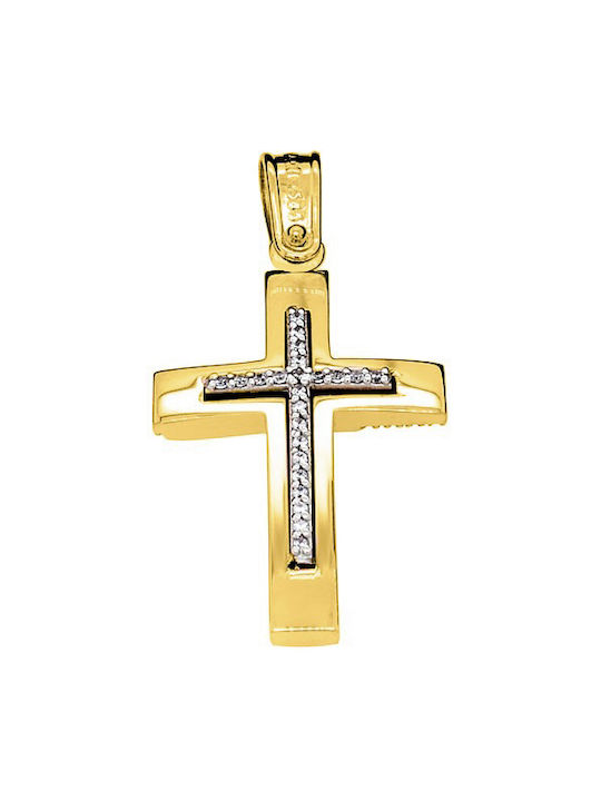 Damen Gold Kreuz 14K Beidseitig mit Kette