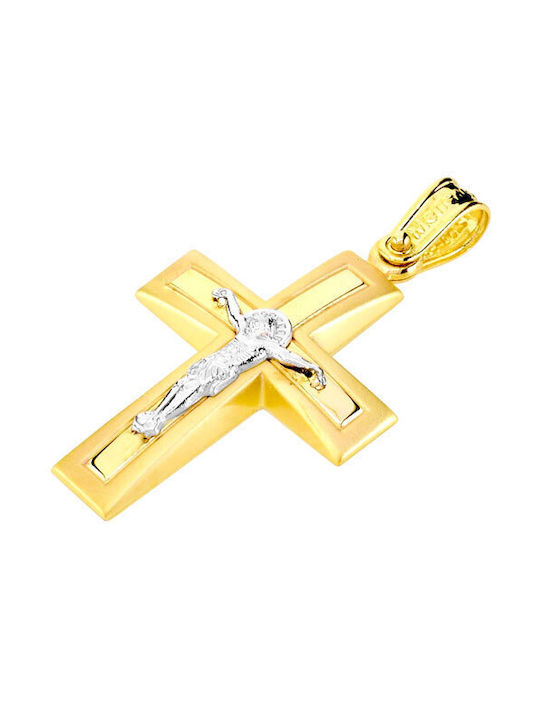 Herren Gold Kreuz 14K Beidseitig mit dem Gekreuzigten mit Kette