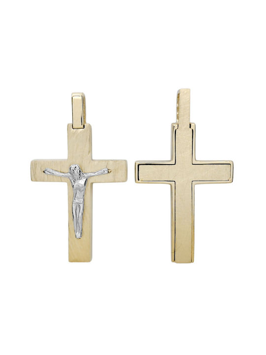 Herren Gold Kreuz 14K Beidseitig mit dem Gekreuzigten