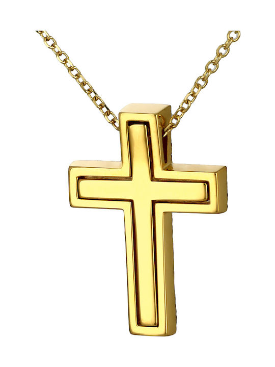 Damen Gold Kreuz 18K Beidseitig mit Kette