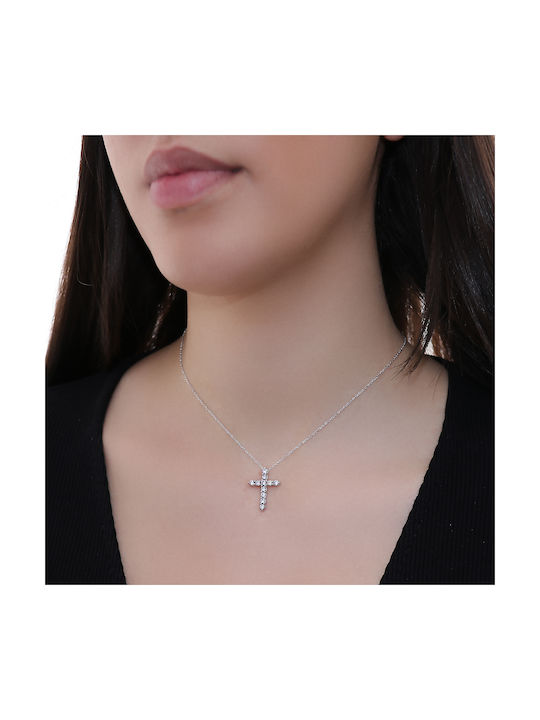 Damen Weißgold Kreuz 14K mit Kette