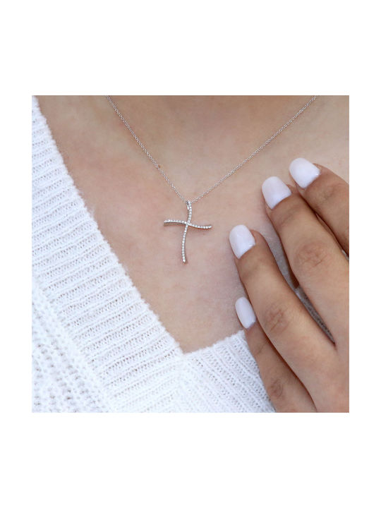 Women's White Gold Cross 18K with Chain