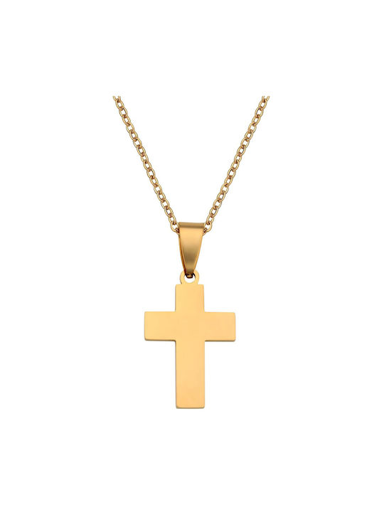 Men's Cross from Gold Plated Steel with Chain