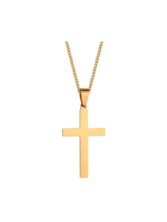 Men's Cross from Gold Plated Steel with Chain