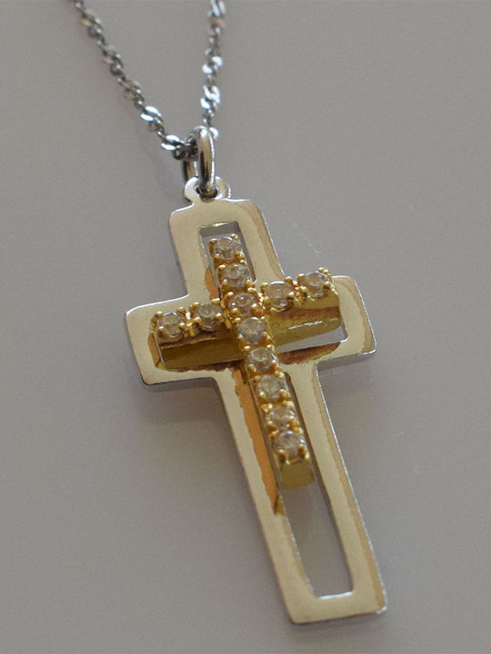 Bizoutaki Kreuz aus Vergoldetem Silber mit Kette