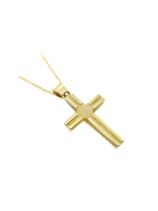 Art d or Men's Gold Cross 14K Double Sided with Chain