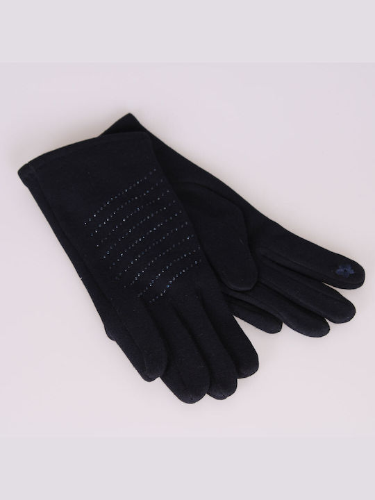 Women's Touch Gloves with Fur Navy Blue