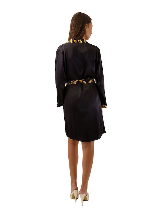 FMS Winter Women's Satin Robe with Nightdress Black