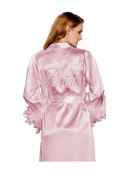 FMS Winter Bridal Women's Satin Robe Pink