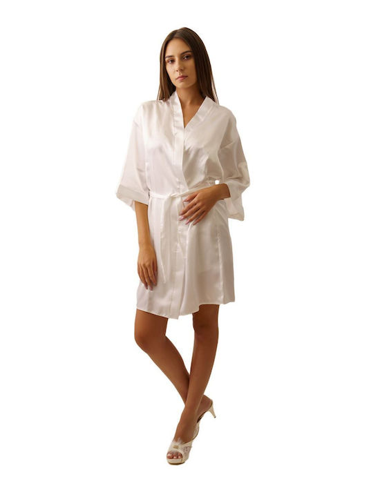 FMS Winter Women's Satin Robe White Mary