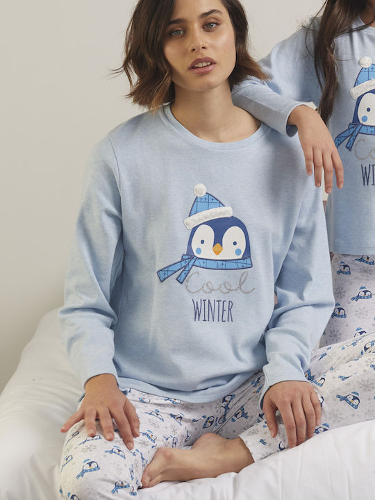 Admas Winter Damen Pyjama-Set Hellblau