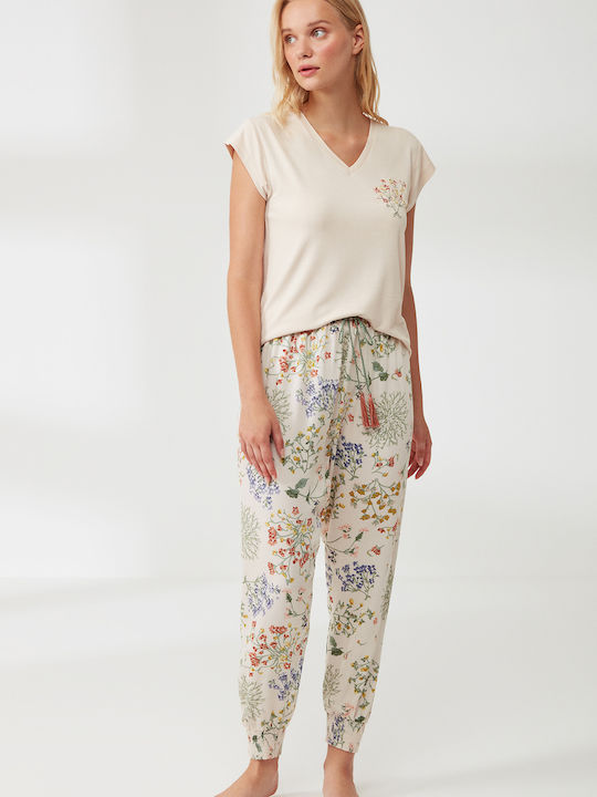 Penye Mood Sommer Damen Pyjama-Set Weiß