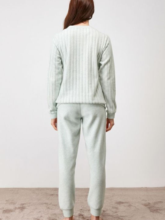 Penye Mood Winter Damen Pyjama-Set Grün