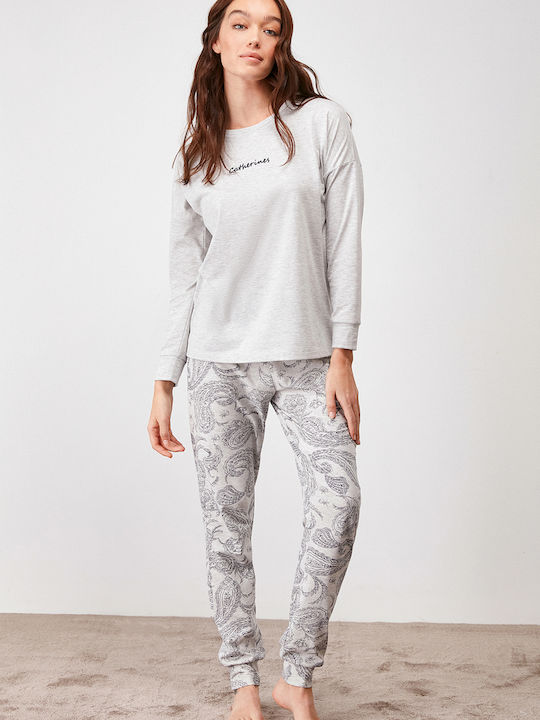 Catherine's Winter Damen Pyjama-Set Baumwolle Weiß