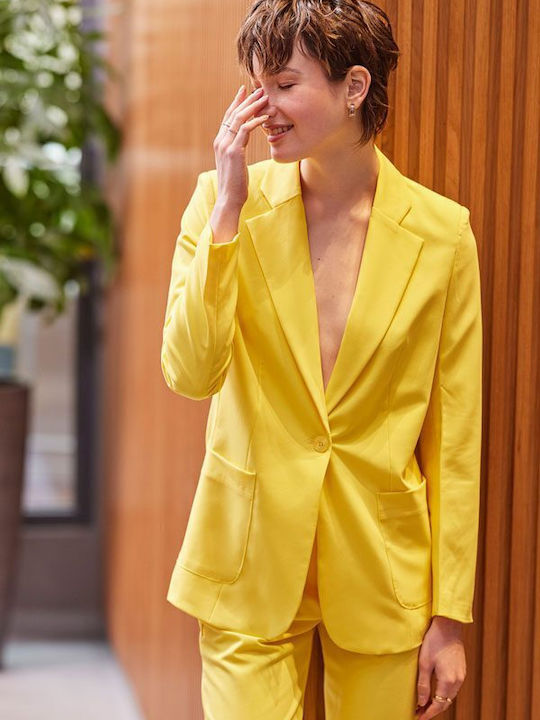 Cento Fashion Γυναικείο Σακάκι Κίτρινο