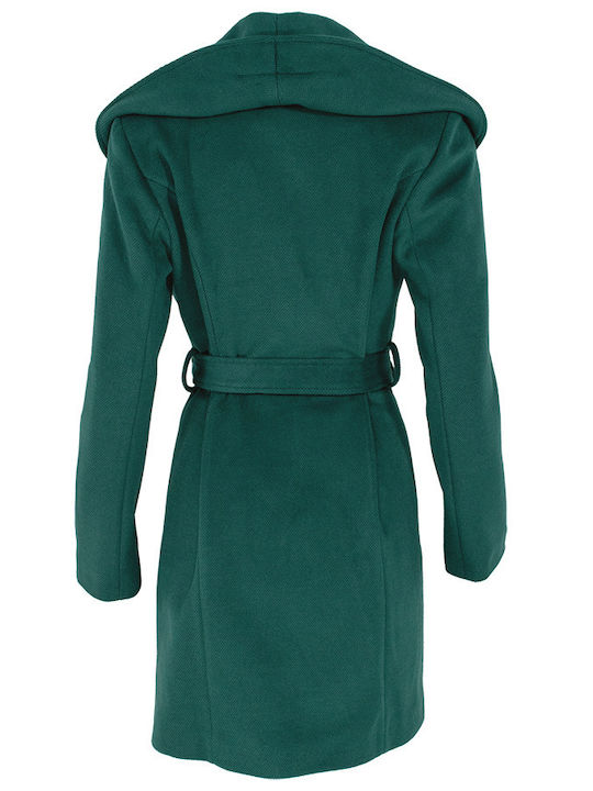 Rinascimento Women's Short Half Coat with Belt Green