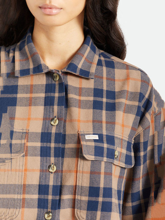 Bowery Women's Flannel Femeie Bej Overshirt