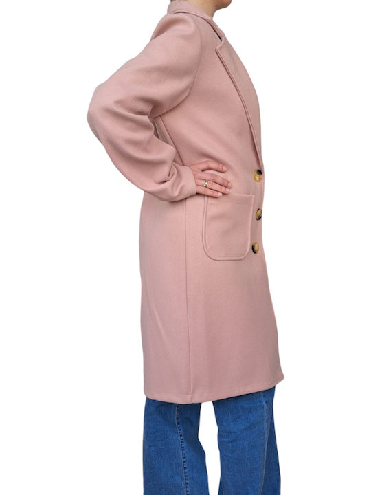 Remix Women's Short Coat with Buttons Pink