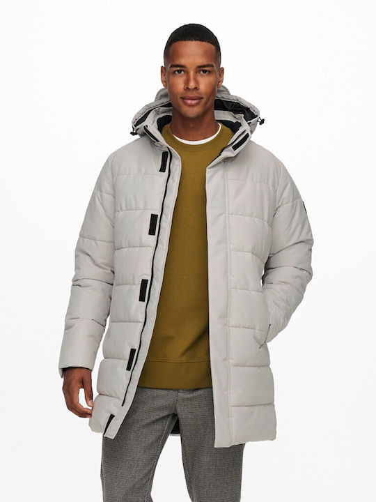 Only & Sons Men's Winter Puffer Jacket Waterproof White