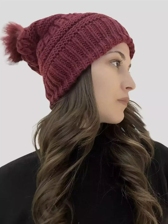 Knitted Beanie Cap Burgundy