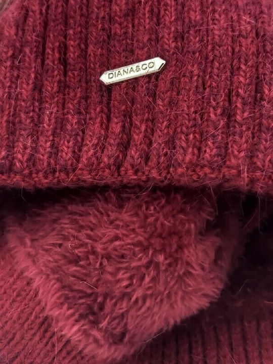 Pom Pom Beanie Γυναικείος Σκούφος Πλεκτός σε Κόκκινο χρώμα