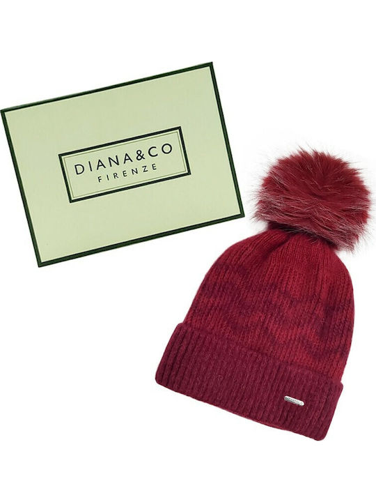 Pom Pom Beanie Γυναικείος Σκούφος Πλεκτός σε Κόκκινο χρώμα