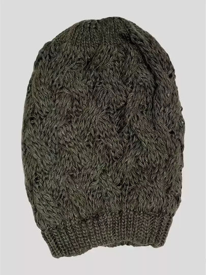 Beanie Γυναικείος Σκούφος με Πλεξούδες σε Χακί χρώμα