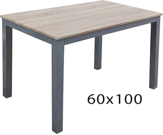 Table Kitchen Wooden with Metal Frame 100x60x75cm