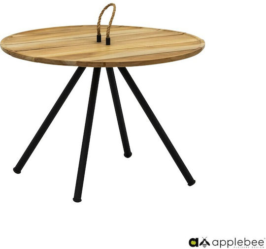 Round Zigzag Set from Solid Wood Beige 2pcs L60xW60xH40cm.
