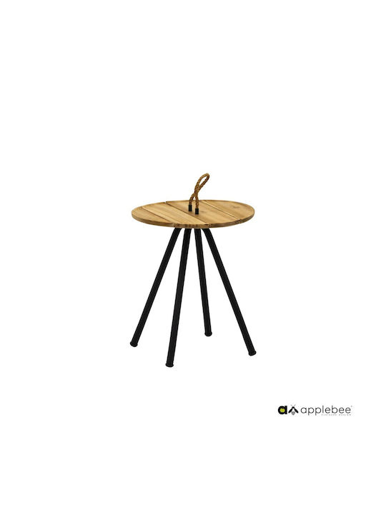 Round Zigzag Set from Solid Wood Beige 2pcs L60xW60xH40cm.