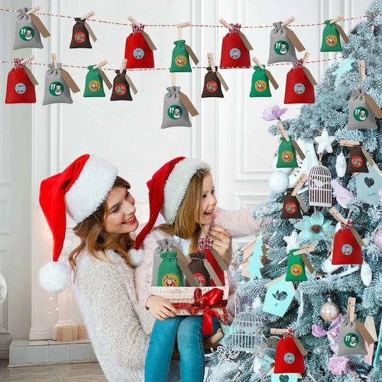Joyxeon 28pcs Christmas Hanging Advent Calendars Countdown Drawstring Gift Bags Candy Biscuit Pouches Present Gift Wrap Коледна Декорация 28бр