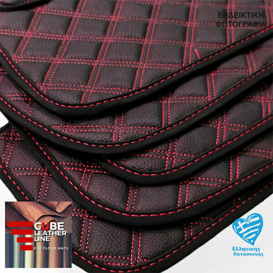 Set covorașe auto Citroen Xsara Technoleather Cube Negru cu cusături roșii și broderie roșie Citroen, set de 4 bucăți