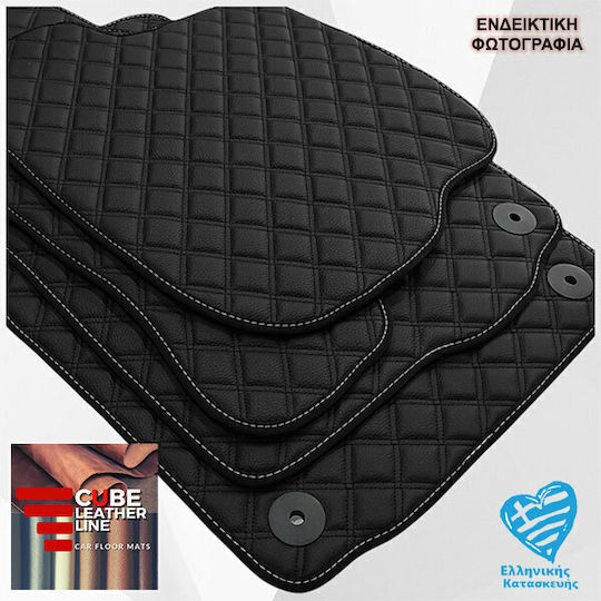 Mitsubishi Carisma 1995-2004 Technoleather Cube Negru cu Broderie Albă Set Mitsubishi de 4 Bucăți