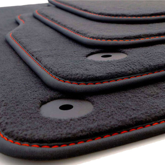 Set Covorașe Renault Modus 2004-2012 Negru Linie de Lux Cusături Roșii Fabricat în Grecia 4 Bucăți
