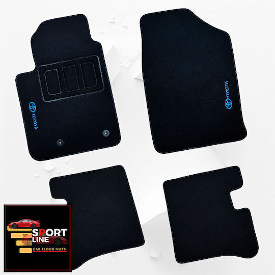 Toyota Yaris 1999-2006 Πατακια Μοκετα Sport Line Μαυρο Me Μπλε Ραφη Μπλε Κεντημα Toyota Σετ 4τμχ