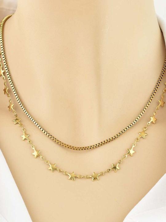 Goldjewels Верига Врат от Стомана Позлатена Тънка Дебелина 2mm и Дължина 50cm