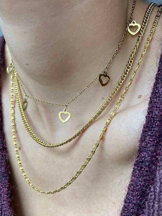 Goldjewels Верига Врат от Стомана Позлатена Тънка Дебелина 3mm и Дължина 60cm