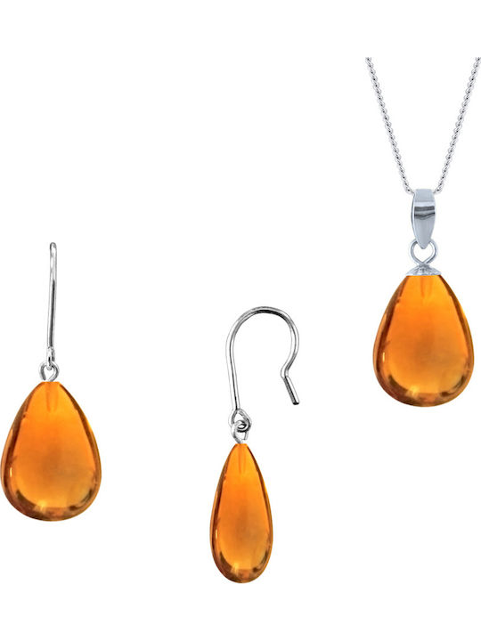 Margaritari Set mit Ohrringe & Anhänger aus Silber mit Steinen