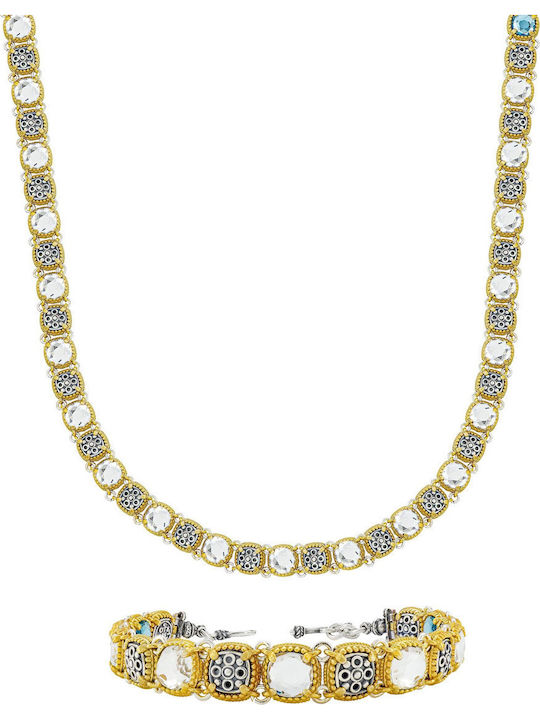Set with Necklace & Bracelet from Silver Gold Plated with Stones
